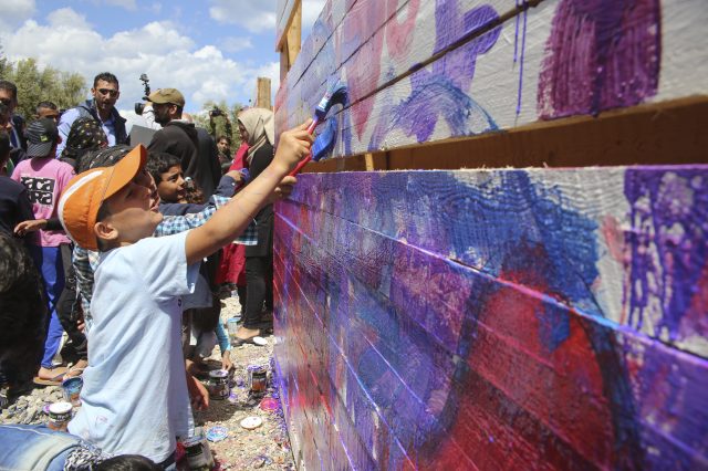 Refugee Children Painting in Lesvos